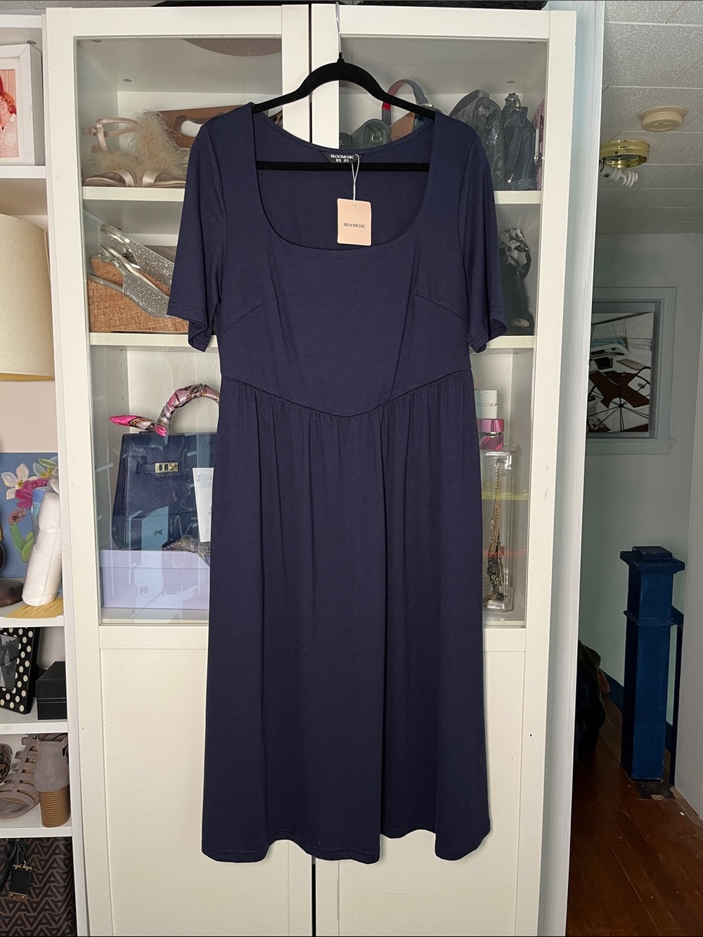 BloomChic Navy Short-Sleeve Midi Dress